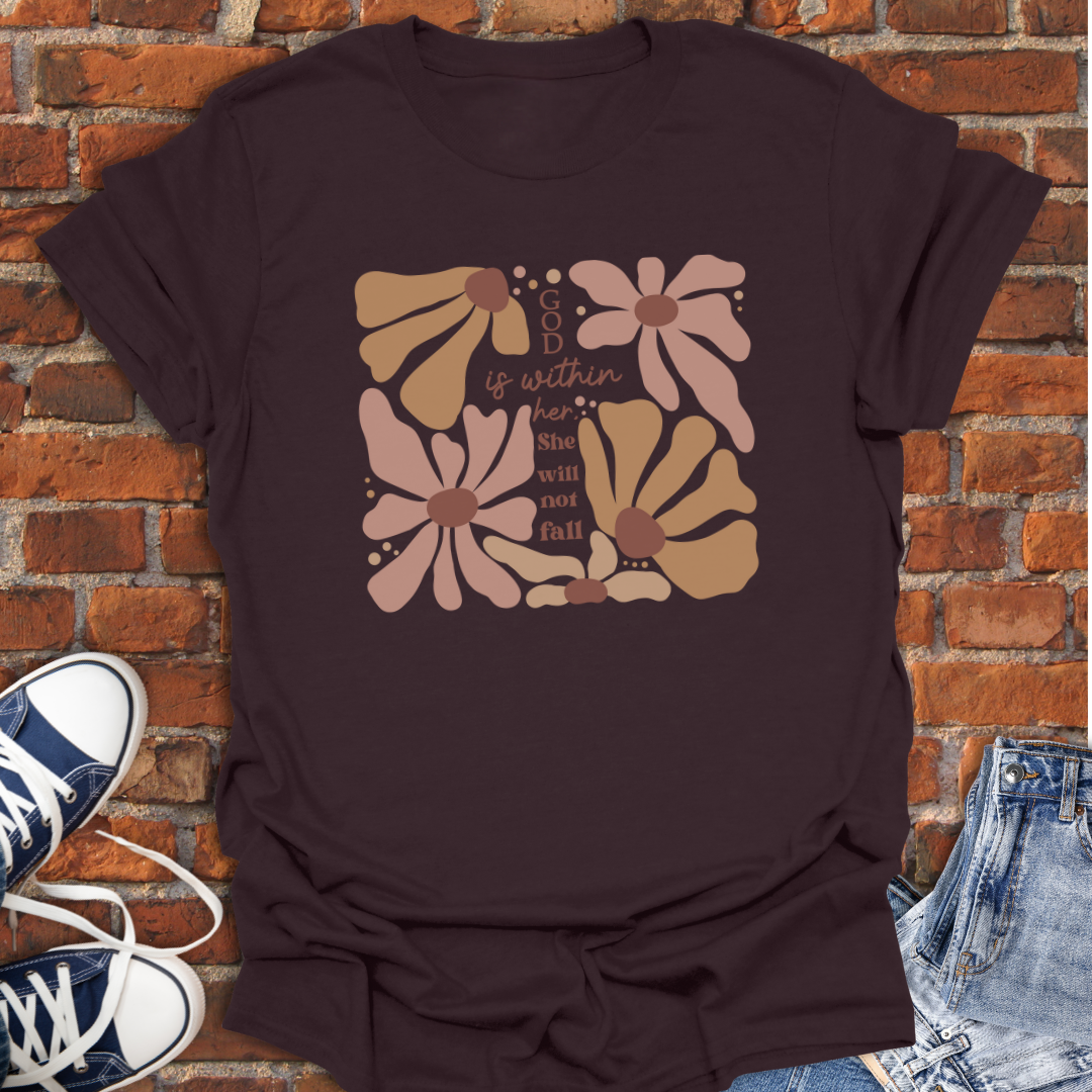 God is with Her -boho floral with cross design Faith T-Shirt size XS to 5XL
