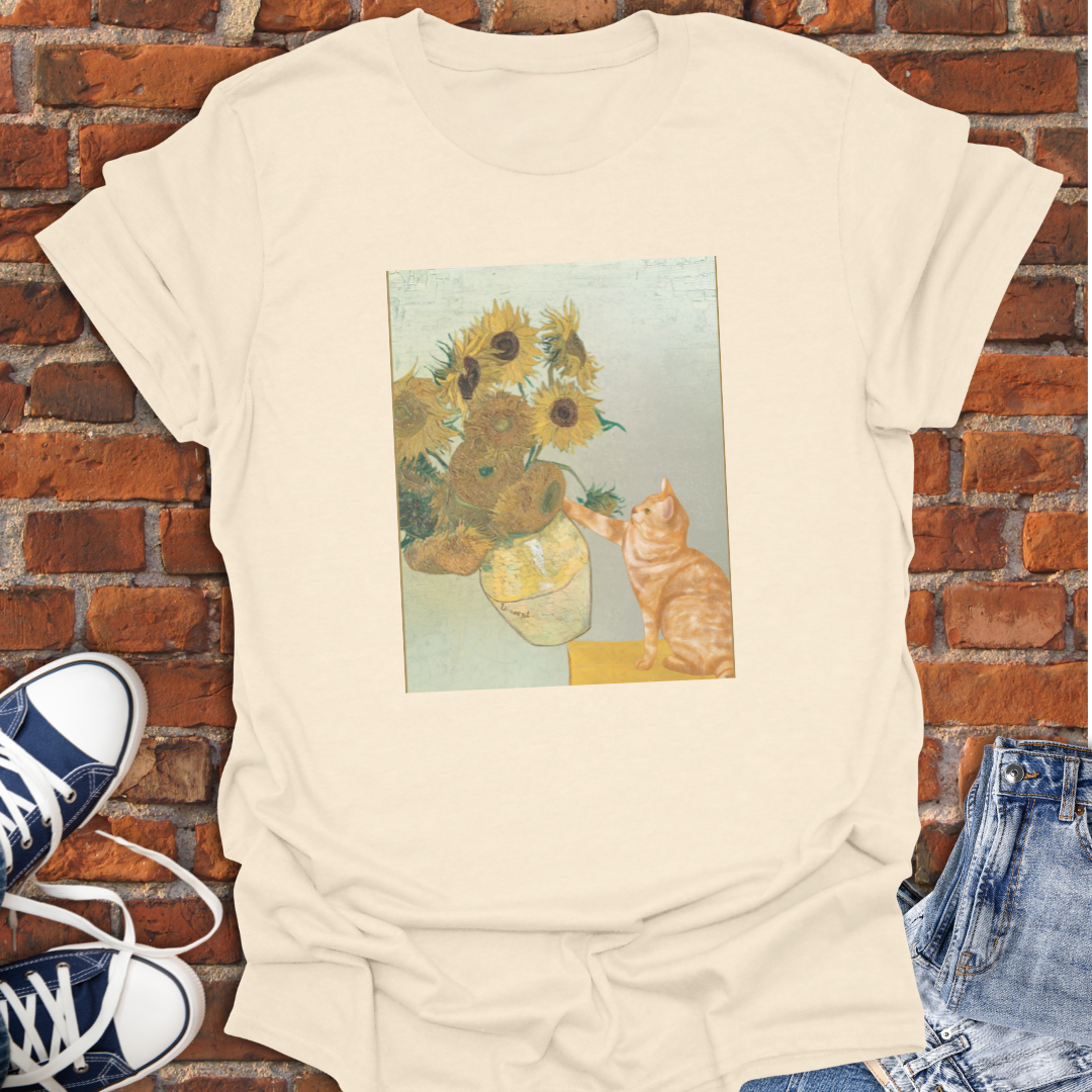 Cat Van Gogh Sunflower Vase Knocked Over Softstyle T-Shirt size XS to 5XL