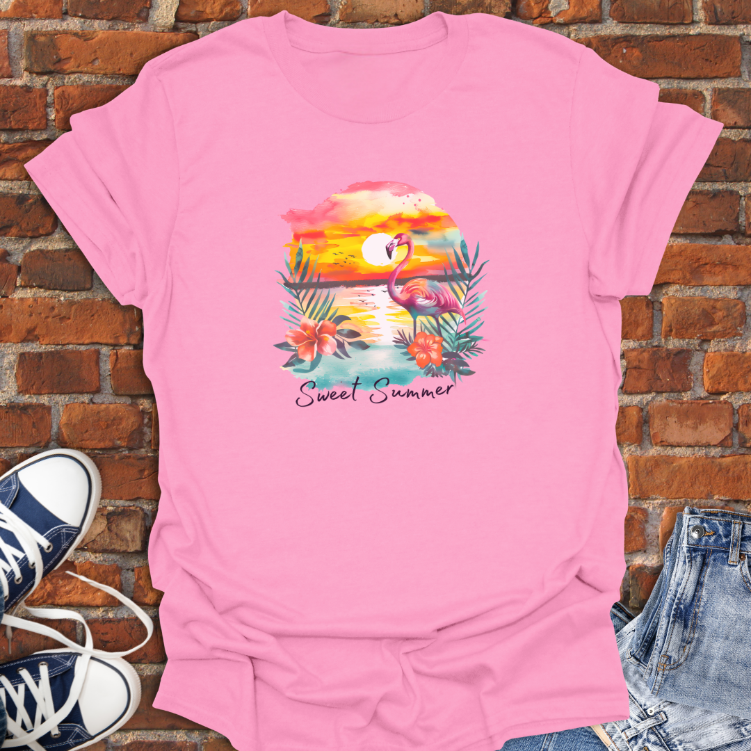 Flamingo at Sunset -Sweet Summer Softstyle T-Shirt size XS to 5XL
