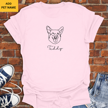 Personalized with Dog Name -Corgi Dog line art Softstyle T-Shirt size XS to 5XL