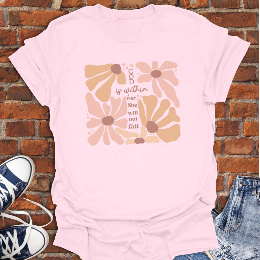 God is with Her -boho floral with cross design Faith T-Shirt size XS to 5XL