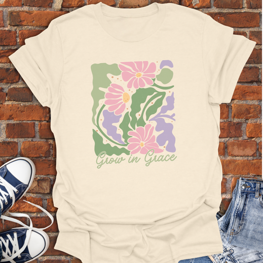 Grow in Grace -boho pink purple floral Faith T-Shirt size XS to 5XL
