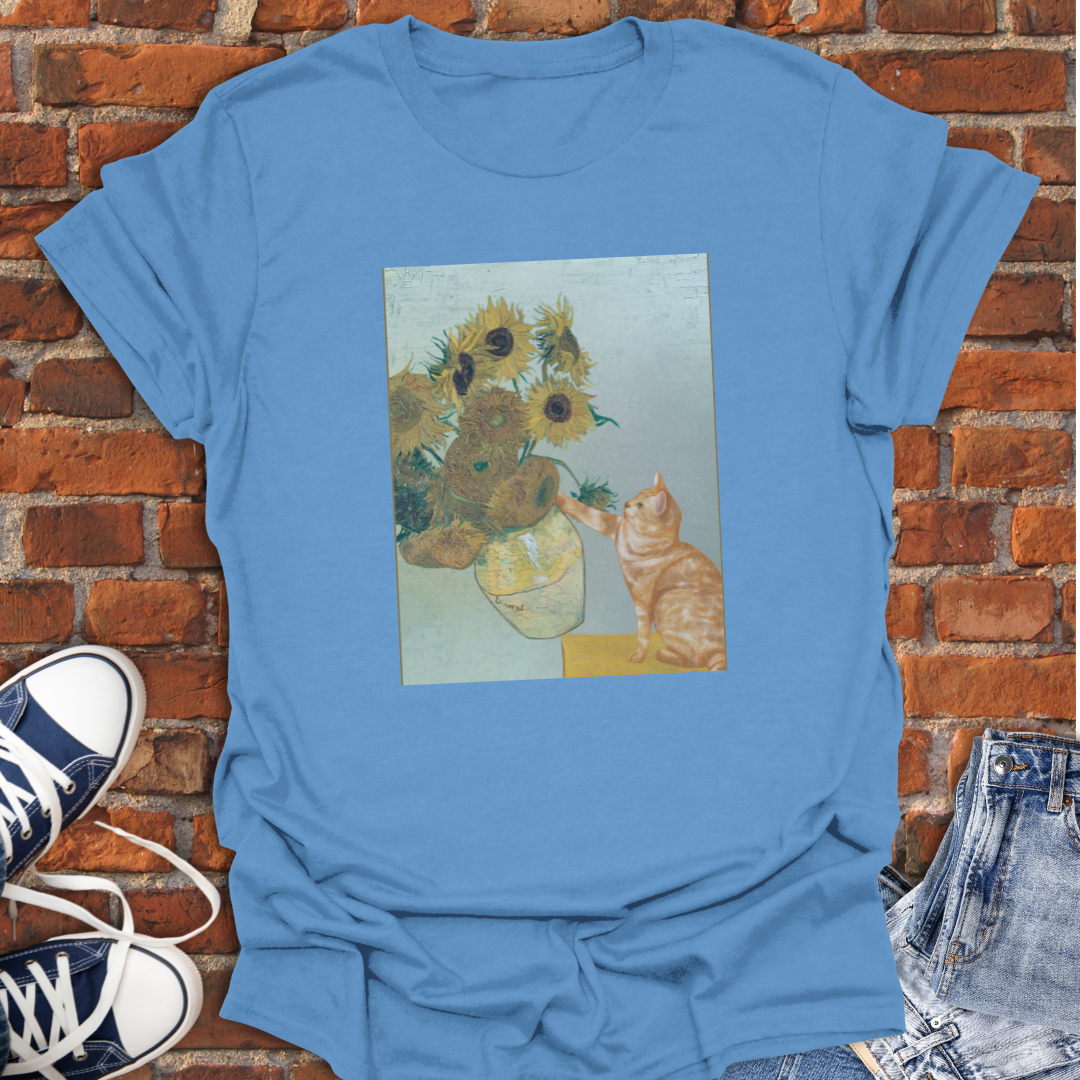 Cat Van Gogh Sunflower Vase Knocked Over Softstyle T-Shirt size XS to 5XL