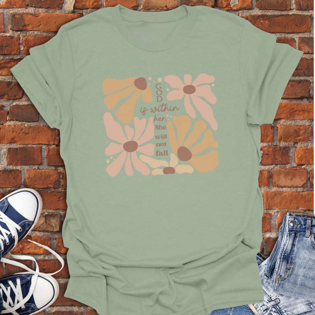 God is with Her -boho floral with cross design Faith T-Shirt size XS to 5XL