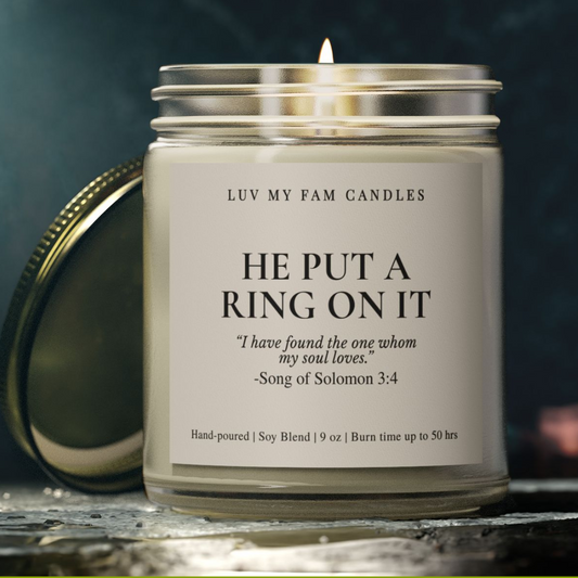 He Put a Ring On It – Song of Solomon 3:4 Candle with Scripture | 9oz Coconut Apricot Wax