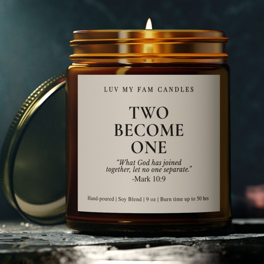 Two Become One – Mark 10:9 Candle with Scripture | 9oz Coconut Apricot Wax