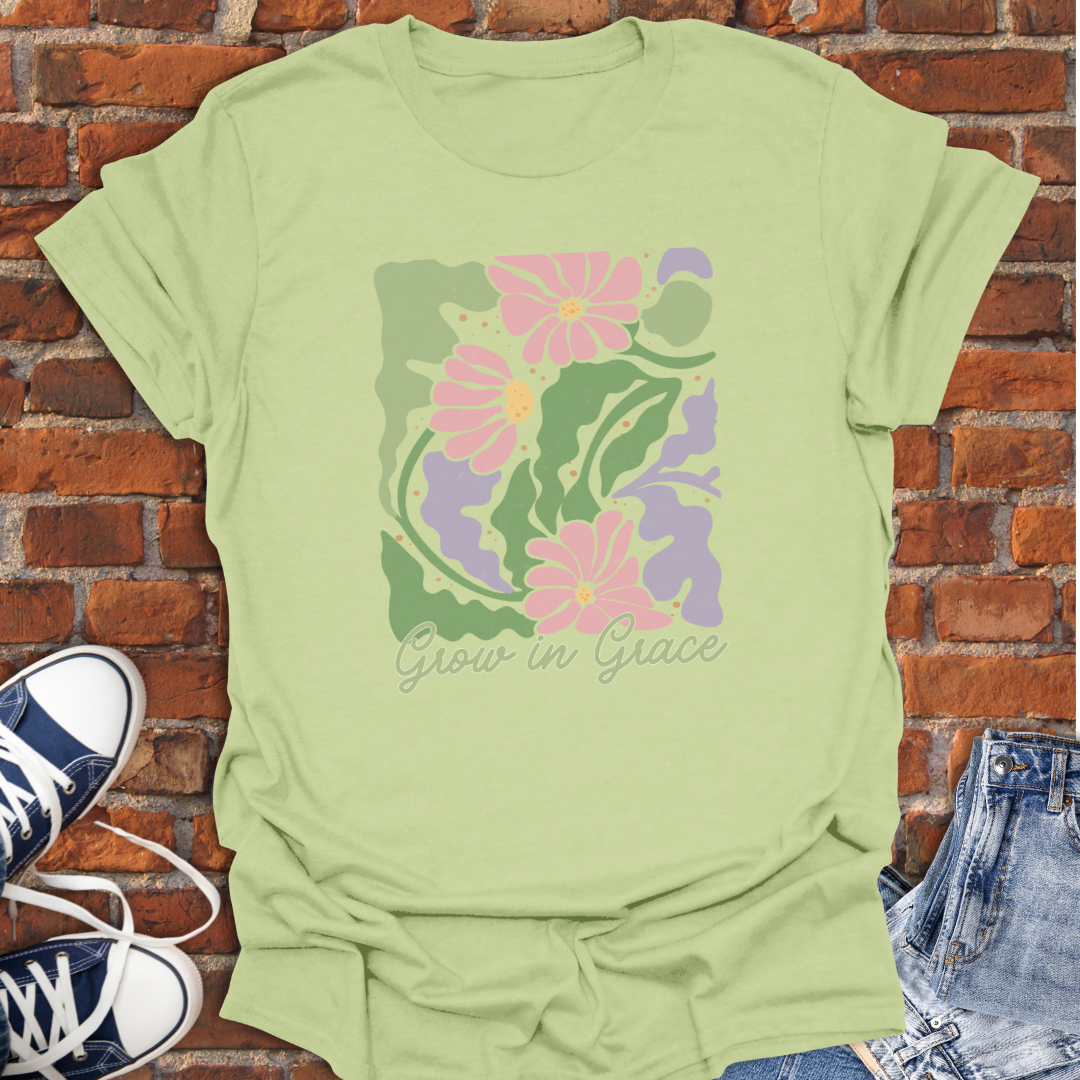 Grow in Grace -boho pink purple floral Faith T-Shirt size XS to 5XL